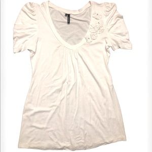 Maurice's Classic Feminine Wear to Work White V-Neck Short Sleeve Top SZ Medium